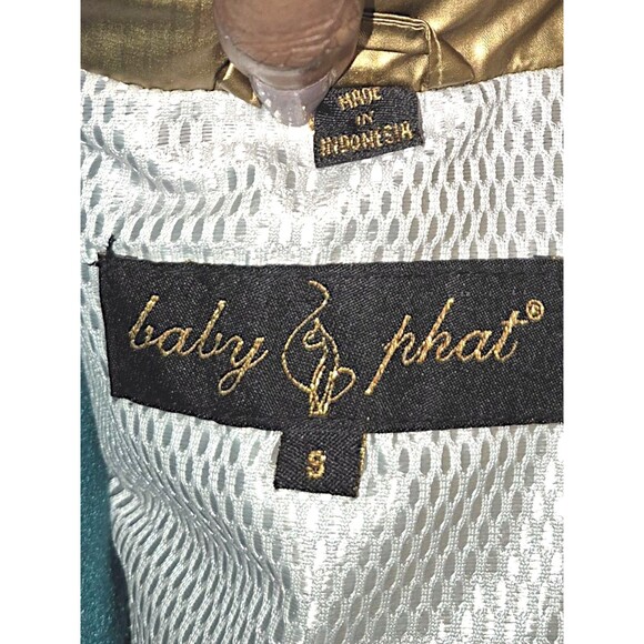 BABY PHAT Vtg Y2K 90s Metallic Gold Puffer Vest Streetwear Size Small Cat Logo - Picture 2 of 8